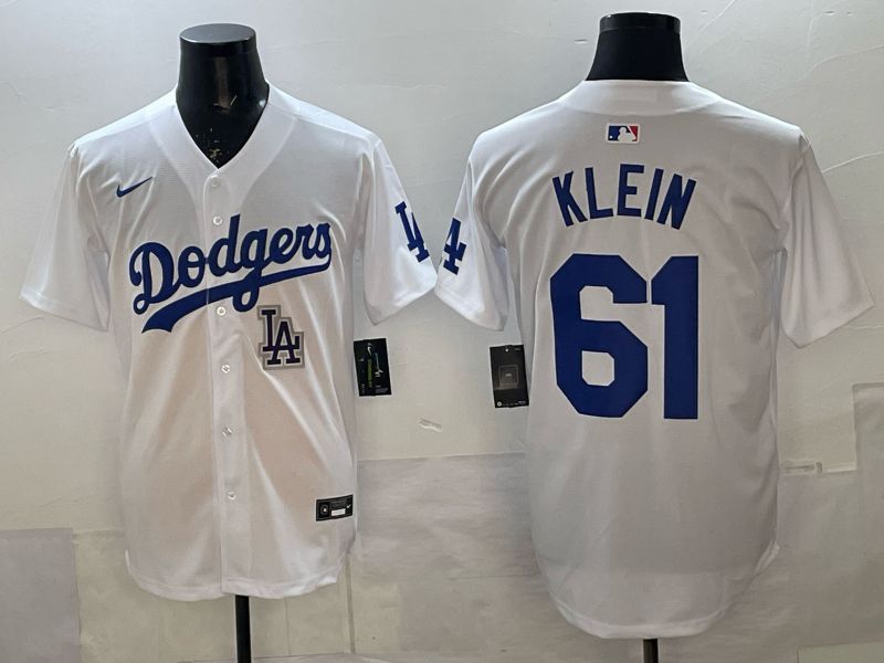 Men 2025 Nike Los Angeles Dodgers #61 Klein White Game MLB Jersey 05